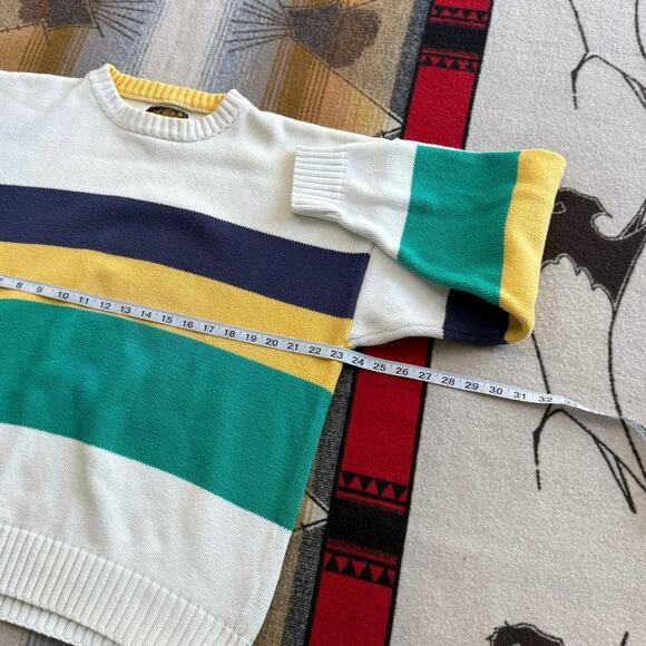 Vintage 90s Eddie Bauer Pullover Knit Sweater Size Large Striped Cotton Cottage - Picture 6 of 8